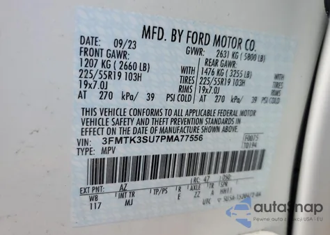 2023 Ford Mustang Mach-E Premium из США, поврежденный, VIN 3FMTK3SU7PMA77556